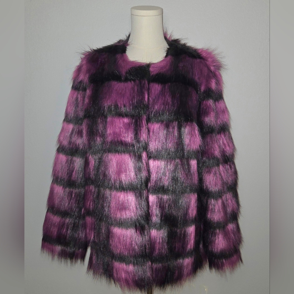 Faux Fur Purple and Black Coat